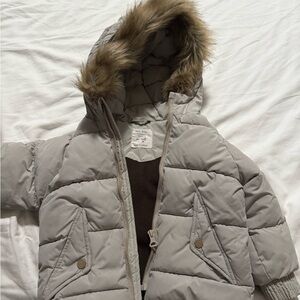 Zara Kids Gray Puffer Jacket with Faux Fur Hood
